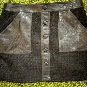 Christian LACROIX Black Tweed & Faux Croc Leather Mini Skirt Size 12